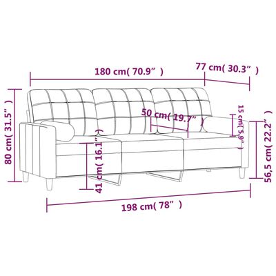 vidaXL 3 Sæta Sófi með Púðum Brúnn 180 cm Áklæði