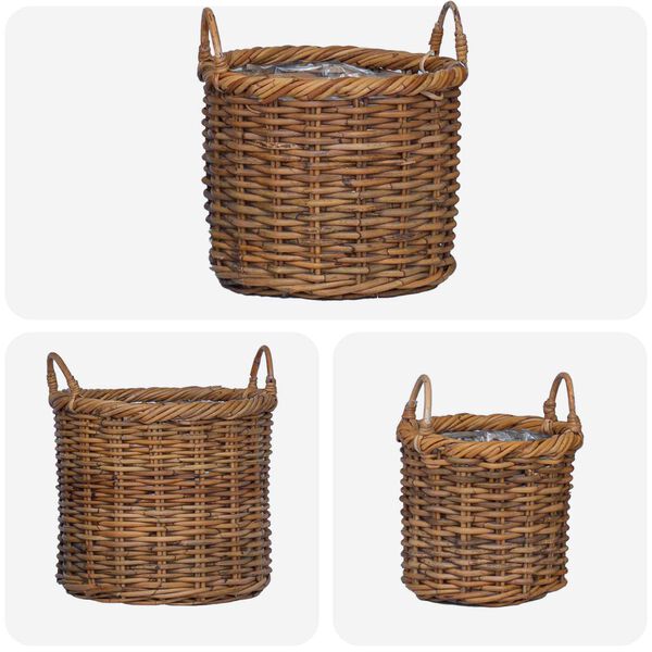 vidaXL Pl&ouml;ntuk&ouml;rfa me&eth; geymslu 3 pcs Br&uacute;nn Kubu rattan