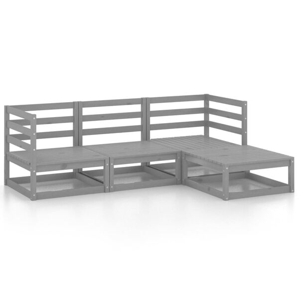 vidaXL 4 Parta Gar&eth;s&oacute;fasett Gr&aacute;tt Gegnheill Furuvi&eth;ur