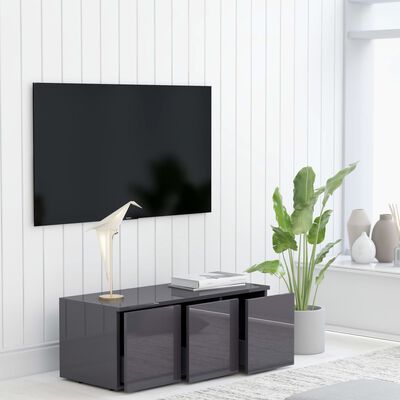 801867 vidaXL TV Cabinet High Gloss Grey 80x34x30 cm Chipboard