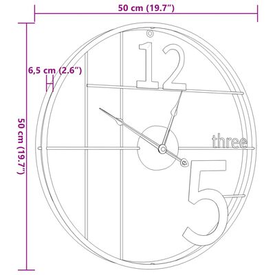 vidaXL Veggklukka Gyllt Ø50 cm Járn