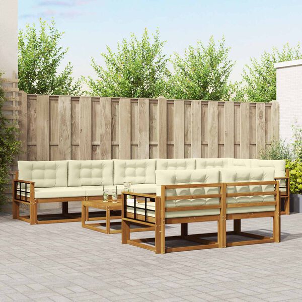 vidaXL &Uacute;ti s&oacute;fasett me&eth; p&uacute;&eth;i 9 pcs N&aacute;tt&uacute;rulegt og Krem