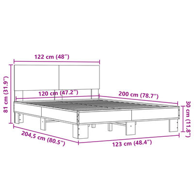 vidaXL Rúmgrind án Dýnu Brún Eikarlitur 120x200 cm