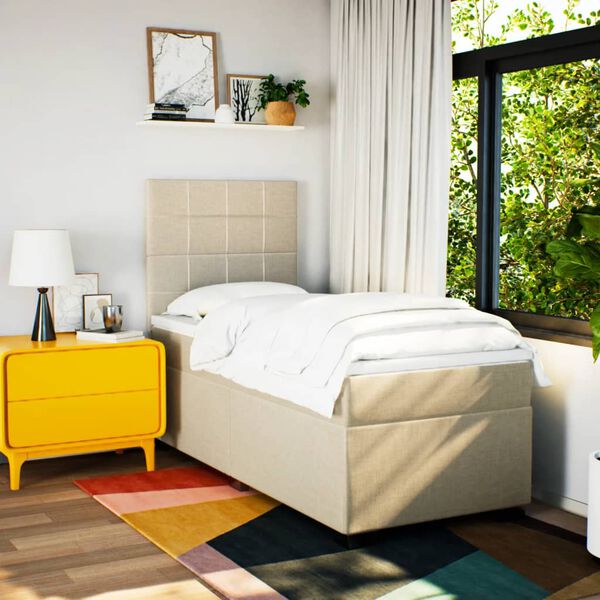 vidaXL Hólfað Springrúm með Dýnu Rjóma 80x200 cm Tauefni