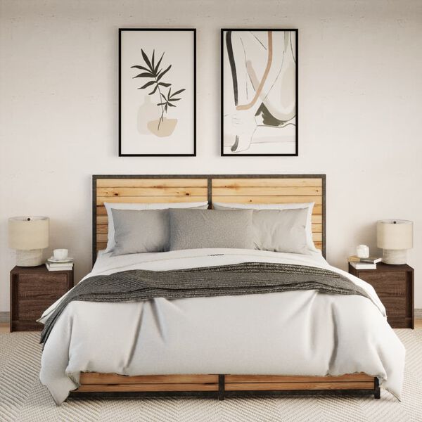 vidaXL N&aacute;ttbor&eth; me&eth; LED Lj&oacute;sum 2 stk. Br&uacute;n Eik Samsettur Vi&eth;ur