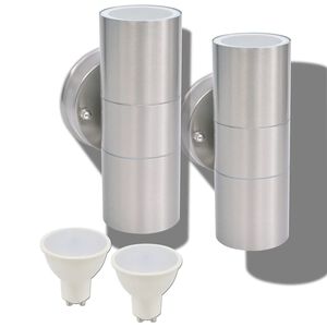 vidaXL LED &Uacute;tivegglj&oacute;s 2 stk Ry&eth;fr&iacute;tt St&aacute;l Upp/Ni&eth;ur &aacute; Vi&eth;