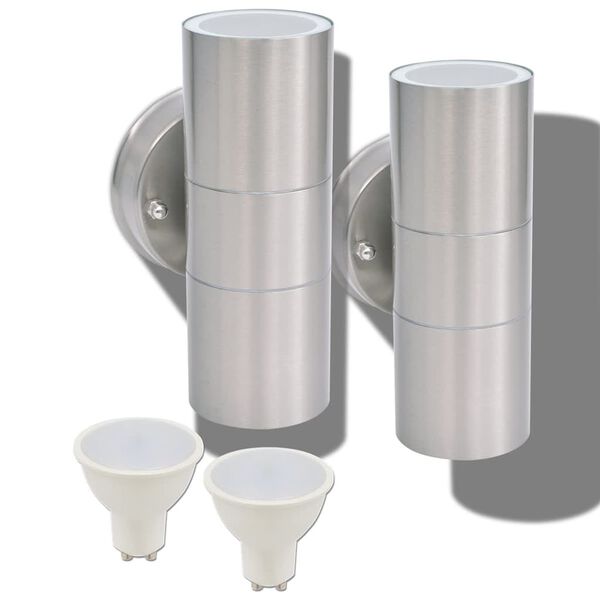 vidaXL LED &Uacute;tivegglj&oacute;s 2 stk Ry&eth;fr&iacute;tt St&aacute;l Upp/Ni&eth;ur &aacute; Vi&eth;