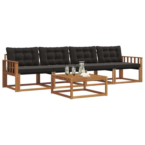 vidaXL &Uacute;ti s&oacute;fasett me&eth; p&uacute;&eth;i 5 pcs N&aacute;tt&uacute;rulegur og svartur