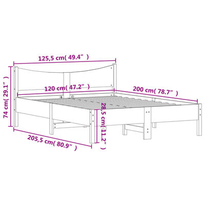 vidaXL Rúmgrind án Dýnu 120x200 cm Gegnheil Fura