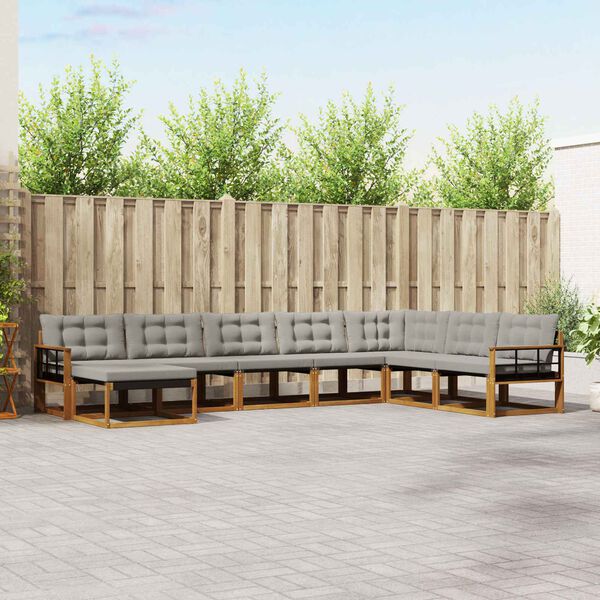 vidaXL &Uacute;ti s&oacute;fasett 8 pcs N&aacute;tt&uacute;rulegt og Lj&oacute;st Gr&aacute;tt Hrein akas&iacute;utr&eacute;