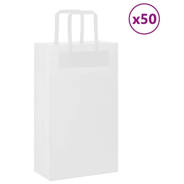 vidaXL Papp&iacute;rspokar 50 stk me&eth; Handf&ouml;ngum Hv&iacute;tir 21x11x36 cm