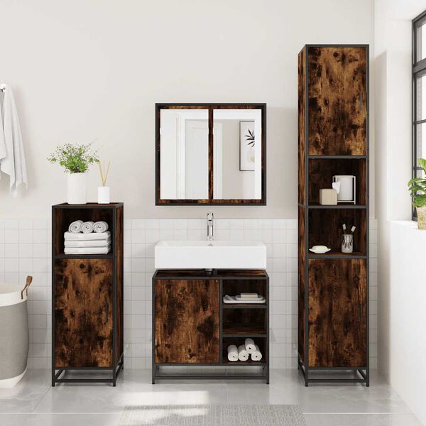 vidaXL Ba&eth;herbergisvasksk&aacute;pur Reykt Eik 65x33x60 cm Hanna&eth;ur vi&eth;ur