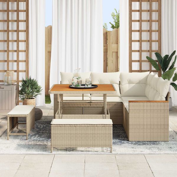 vidaXL Gar&eth;s&oacute;fa sett 8 pcs Drapplita&eth;ur p&oacute;l&yacute;rattan