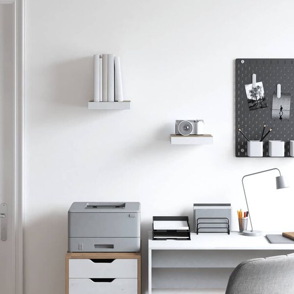 vidaXL Vegghengdar Hillur 2 stk. Eikarlitur & Hv&iacute;tur 23x23,5x3,8cm MDF