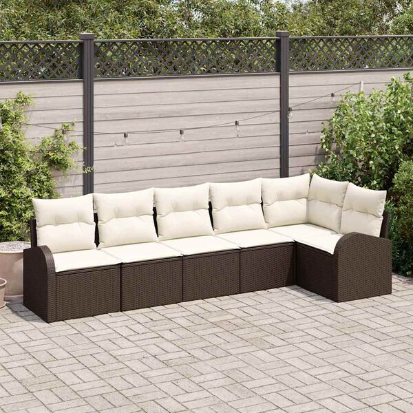 vidaXL Gar&eth;s&oacute;fa sett me&eth; p&uacute;&eth;i 6 pcs Br&uacute;nn Poly rattan