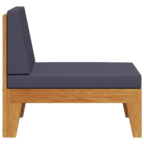 vidaXL Miðjusófaeining með Dökkgráum Sessum Gegnheill Akasíuviður