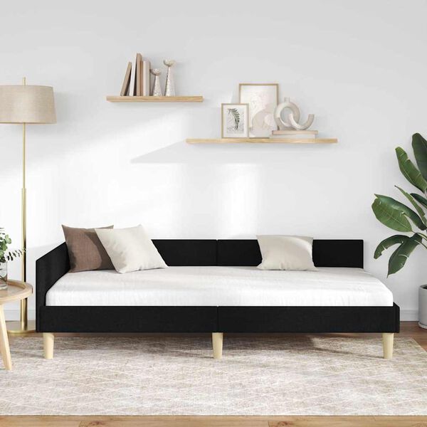 vidaXL Hornrúm ramma með höfuðgafl Svartur 90 x 200 cm dúkur