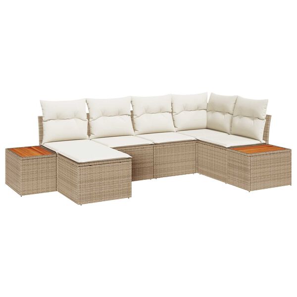 vidaXL Gar&eth;s&oacute;fa sett me&eth; p&uacute;&eth;i 6 pcs Beige og krem Poly Rattan