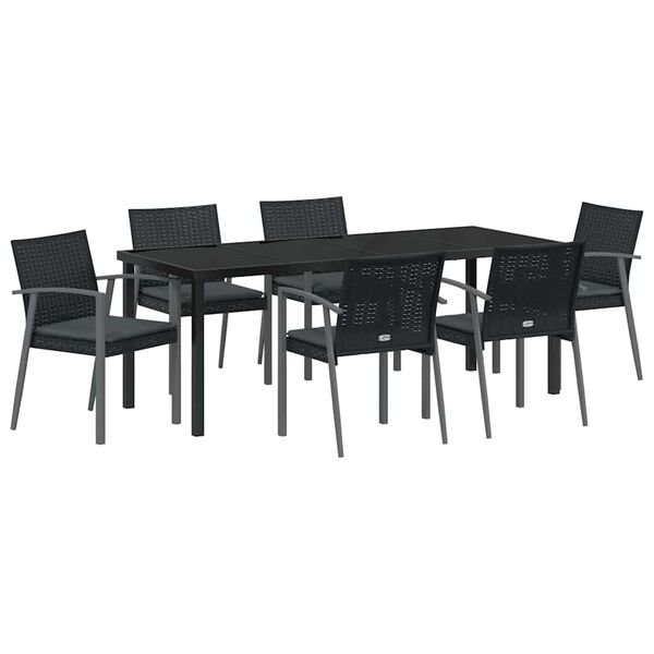 vidaXL Gar&eth;ur bor&eth;sett 7 pcs Svartur og gr&aacute;r PE rattan