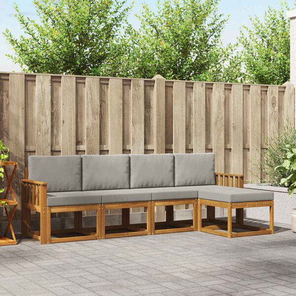 vidaXL &Uacute;ti s&oacute;fasett 5 pcs N&aacute;tt&uacute;rulegt og Lj&oacute;st Gr&aacute;tt Hrein akas&iacute;utr&eacute;