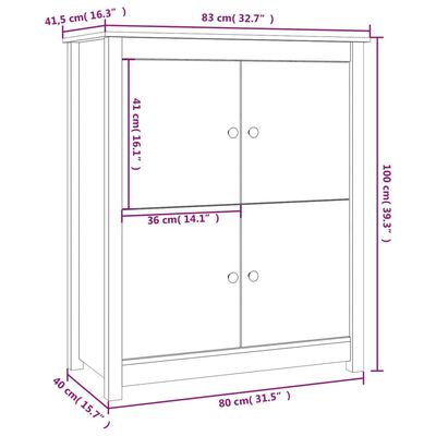 vidaXL Skenkur Hvítur 83x41,5x100 cm Gegnheil Fura