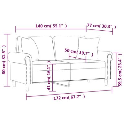 vidaXL 2 Sæta Sófi með Púðum Brúnn 140 cm Flauel