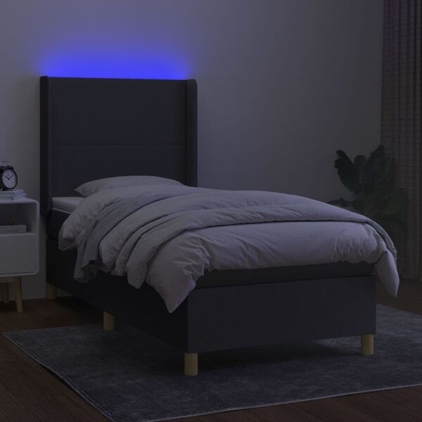 vidaXL H&oacute;lfa&eth; Springr&uacute;m me&eth; D&yacute;nu&LED D&ouml;kkgr&aacute;tt 90x190cm Tauefni