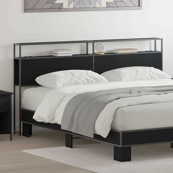 vidaXL Geymslu h&ouml;f&eth;ah&ouml;gg me&eth; hillu Sv&ouml;rt eik 200 cm Samsettur vi&eth;ur