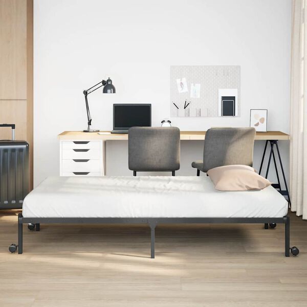 vidaXL R&uacute;mgrind &aacute;n d&yacute;nu Fellanleg Svartur 100x200 cm St&aacute;l