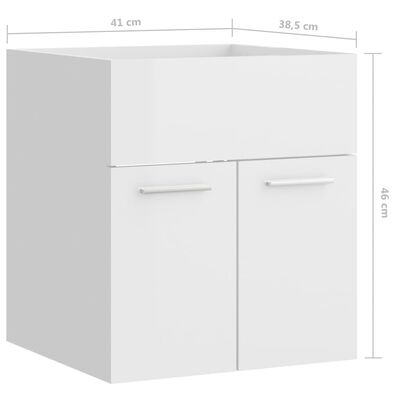 804644 vidaXL Sink Cabinet High Gloss White 41x38,5x46 cm Chipboard