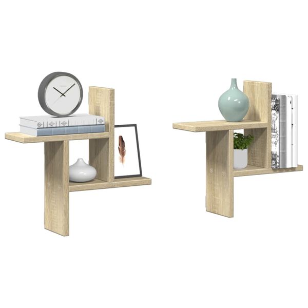 vidaXL Vegghillur 2 stk. Sonoma Eik 38x12x38 cm Samsettur Vi&eth;ur