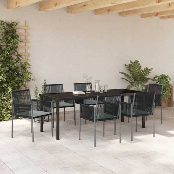 vidaXL Gar&eth;ur bor&eth;sett 7 pcs Svartur PE rattan