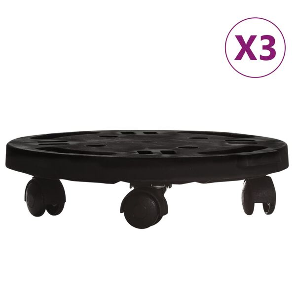 vidaXL Plöntuvagnar með Hjólum 3 stk. Þvermál 30 cm Svartir 170 kg