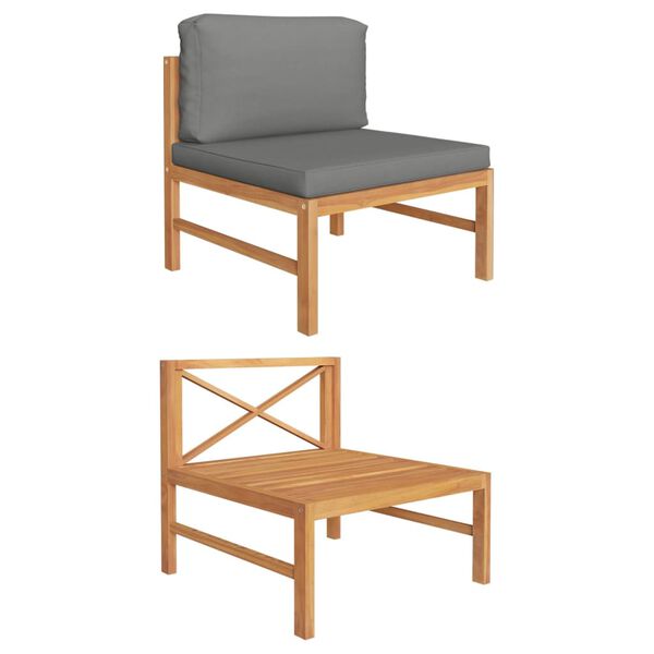 vidaXL Sófaeining með Dökkgráum Sessum Gegnheill Tekkviður