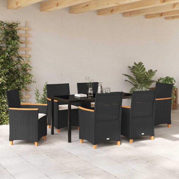 vidaXL Gar&eth;ur bor&eth;sett 7 pcs Svartur p&oacute;l&yacute;rattan