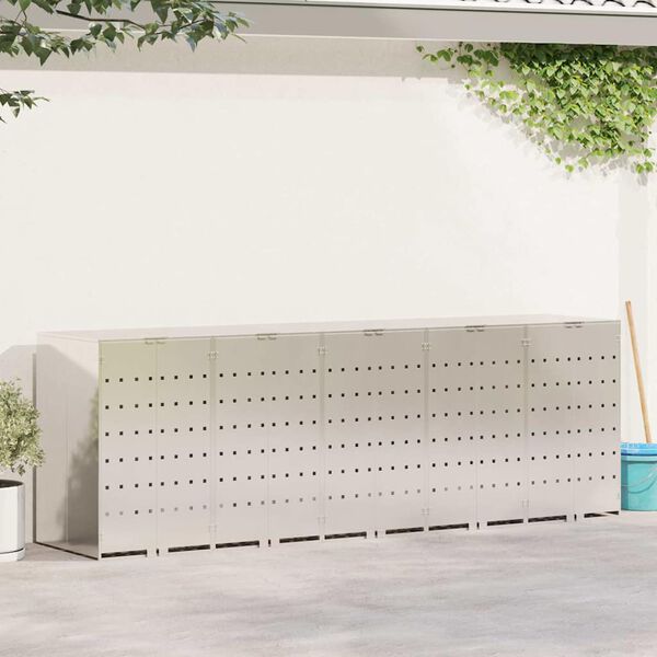 vidaXL R&uacute;llusk&aacute;pur fyrir 3 ruslatunnur Silfur 340 x 77.5 x 115.5 cm