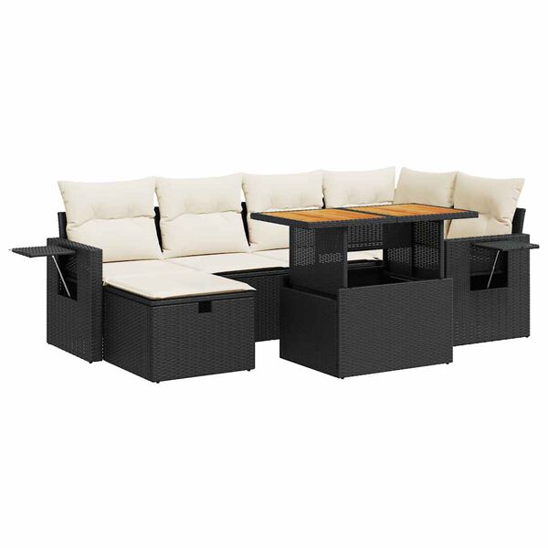 vidaXL 8 stykki gar&eth;s&oacute;fasett me&eth; p&uacute;&eth;um Black Poly Rattan Acacia