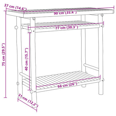 vidaXL Veggborð 90x37x75 cm Bambus