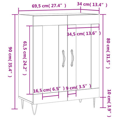 vidaXL Skenkur Svartur 69,5x34x90 cm Samsettur Viður