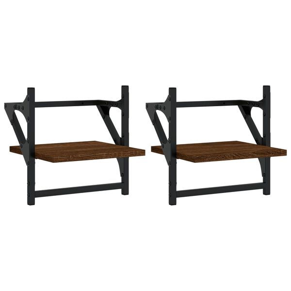 vidaXL Veghillur me&eth; St&ouml;ngum 2 stk. Br&uacute;n Eik 30x25x30 cm