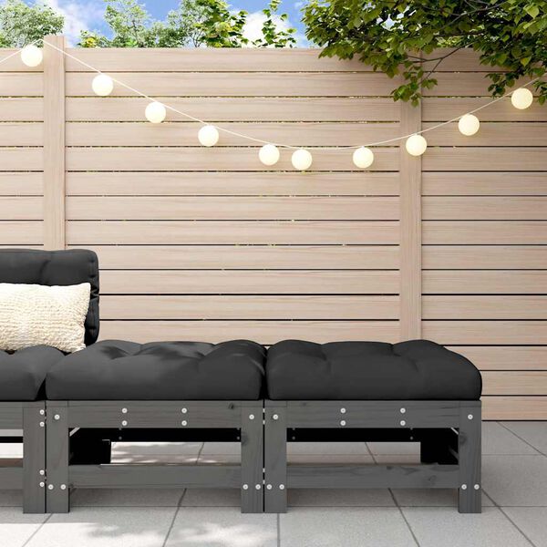 vidaXL Gar&eth;skemlar me&eth; Sessum 2 stk. Gr&aacute; Gegnheil Fura