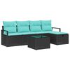 vidaXL S&oacute;fasett me&eth; p&uacute;&eth;i me&eth; geymslu 6 pcs Svart og T&uacute;rk&iacute;s p&oacute;l&yacute;rattan