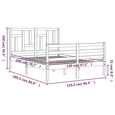 vidaXL Rúmgrind án Dýnu 120x200 cm Gegnheil Viður