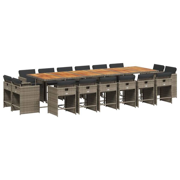 vidaXL 17 Stk. Gar&eth;h&uacute;sgagnasett me&eth; P&uacute;&eth;um P&oacute;l&yacute;rattan Gr&aacute;tt