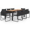 vidaXL 9 Parta Gar&eth;bor&eth;stofusett PVC Rattan Svart og Br&uacute;nn