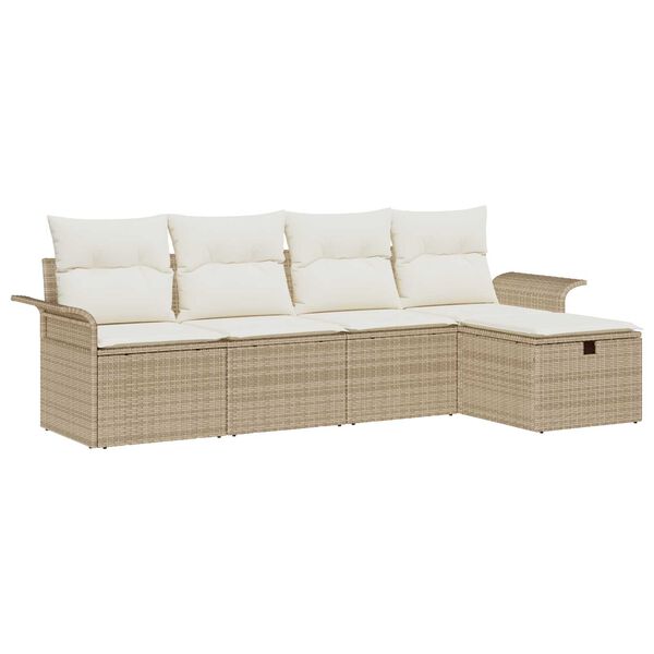 vidaXL Gar&eth;s&oacute;fa sett me&eth; p&uacute;&eth;i 5 pcs Beige og krem p&oacute;l&yacute;rattan