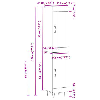 vidaXL Hár Skápur Svartur 34,5x34x180 cm Samsettur Viður