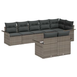 vidaXL Gar&eth;s&oacute;fa sett me&eth; p&uacute;&eth;i 8 pcs Gr&aacute;r p&oacute;l&yacute;rattan