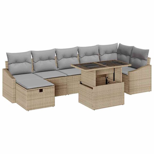 vidaXL Gar&eth;s&oacute;fa sett 8 pcs Drapplita&eth;ur p&oacute;l&yacute;rattan