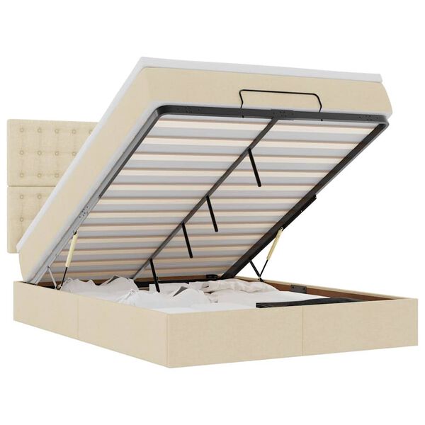 vidaXL Ottoman r&uacute;m me&eth; d&yacute;nu & LED krem 140x190 cm Efni